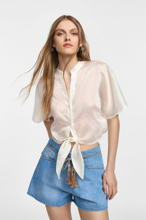 Camicia corta con nodo frontale - PANNA