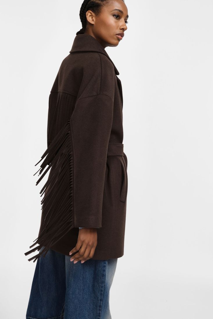 Cappotto Please con frange e cintura