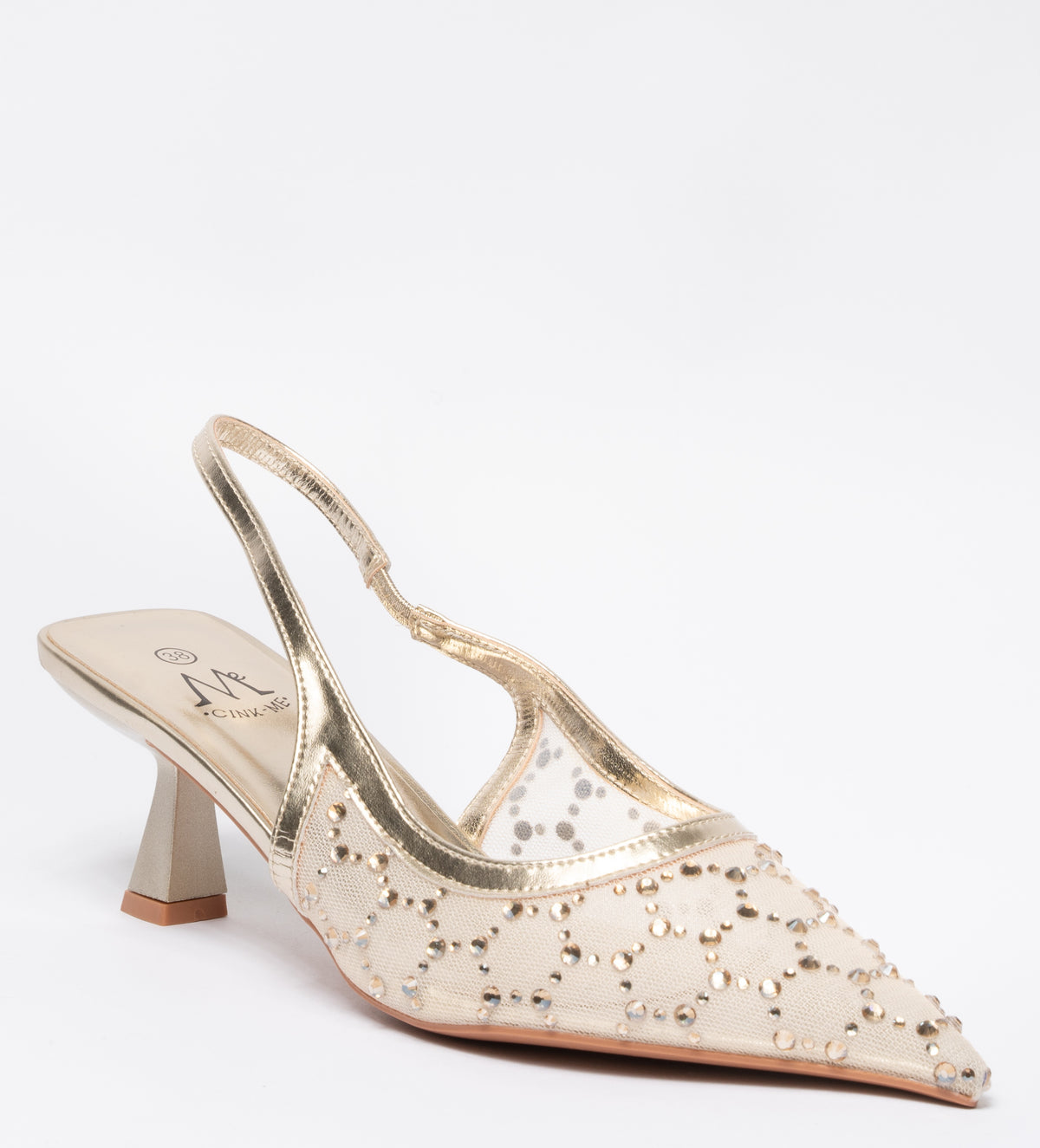 Decolleté a punta con strass-Beige