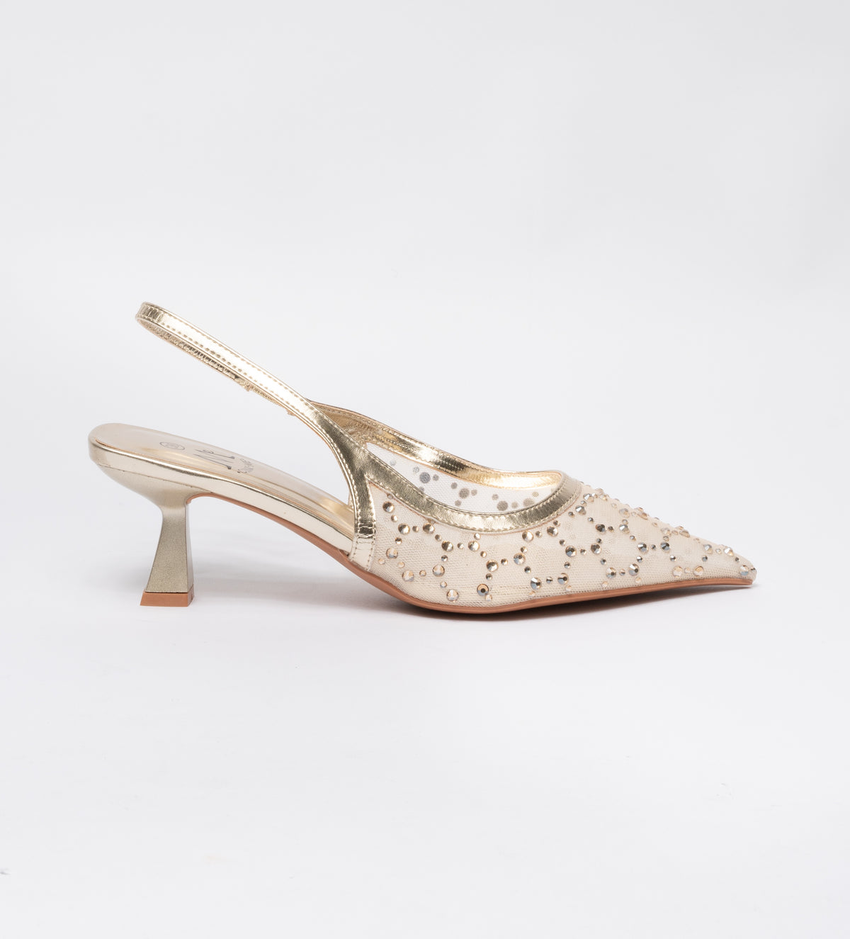 Decolleté a punta con strass-Beige