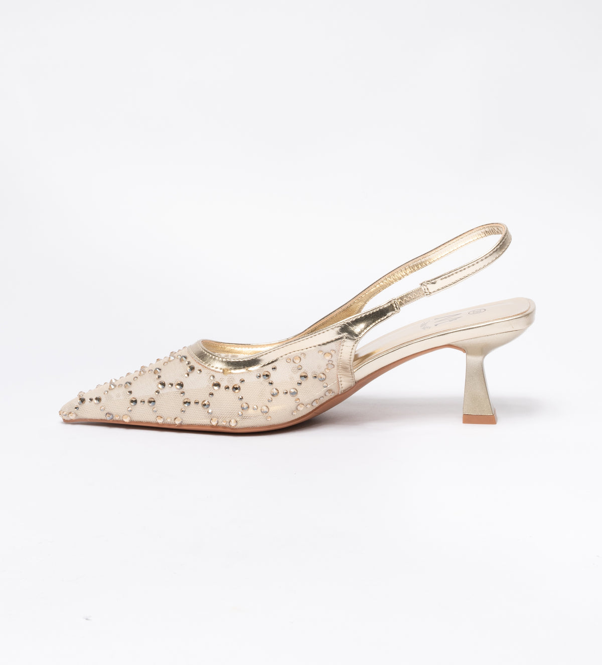 Decolleté a punta con strass-Beige