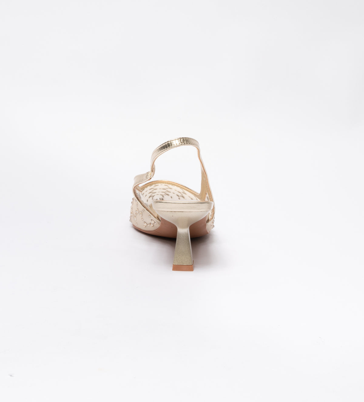 Decolleté a punta con strass-Beige