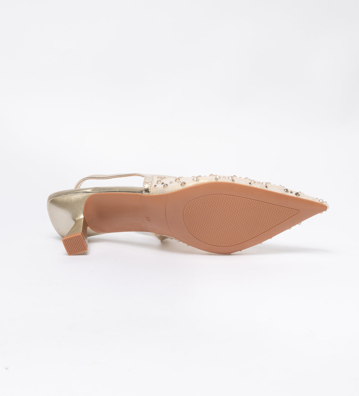 Decolleté a punta con strass-Beige