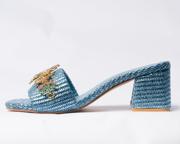Sandalo a fascia con decoro gioiello - Azzurro