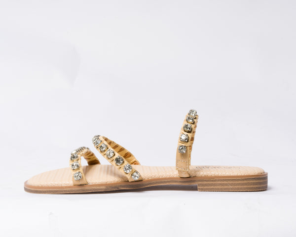 Ciabattina con fasce e brillantini - Beige