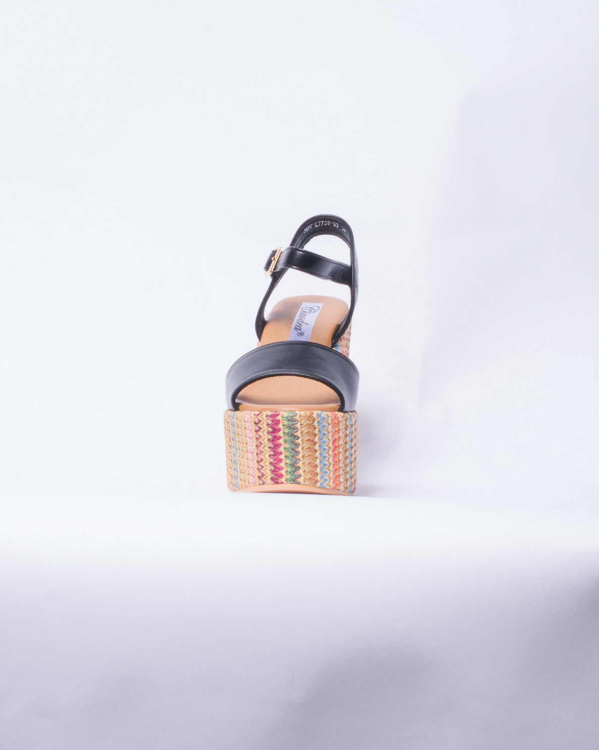 Sandalo a fascia con tacco e plateau multicolor -  Nero