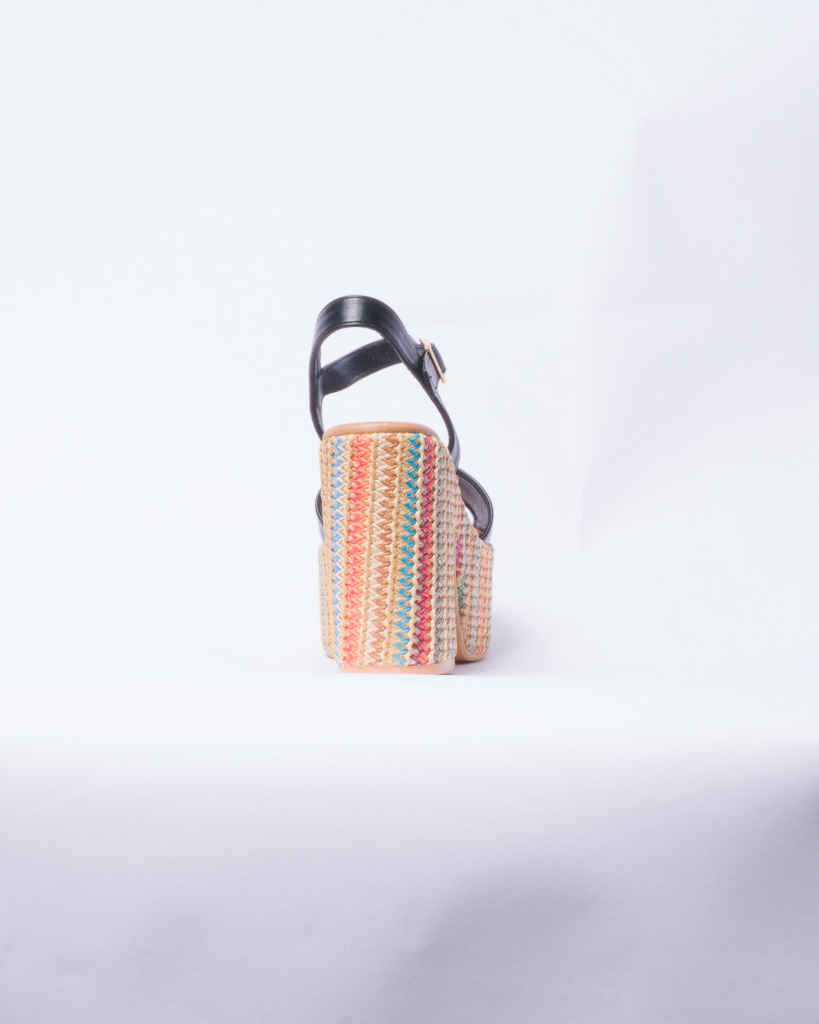 Sandalo a fascia con tacco e plateau multicolor -  Nero