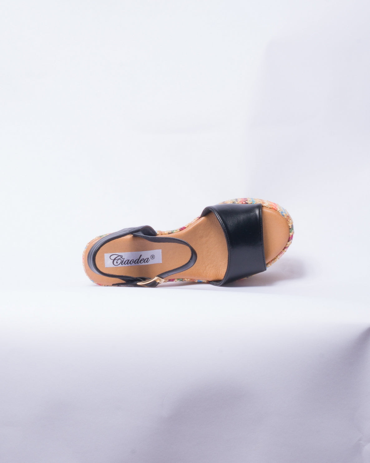 Sandalo a fascia con tacco e plateau multicolor -  Nero