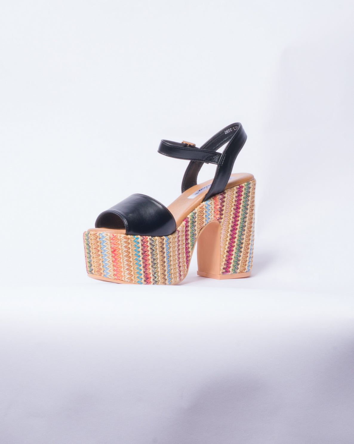 Sandalo a fascia con tacco e plateau multicolor -  Nero