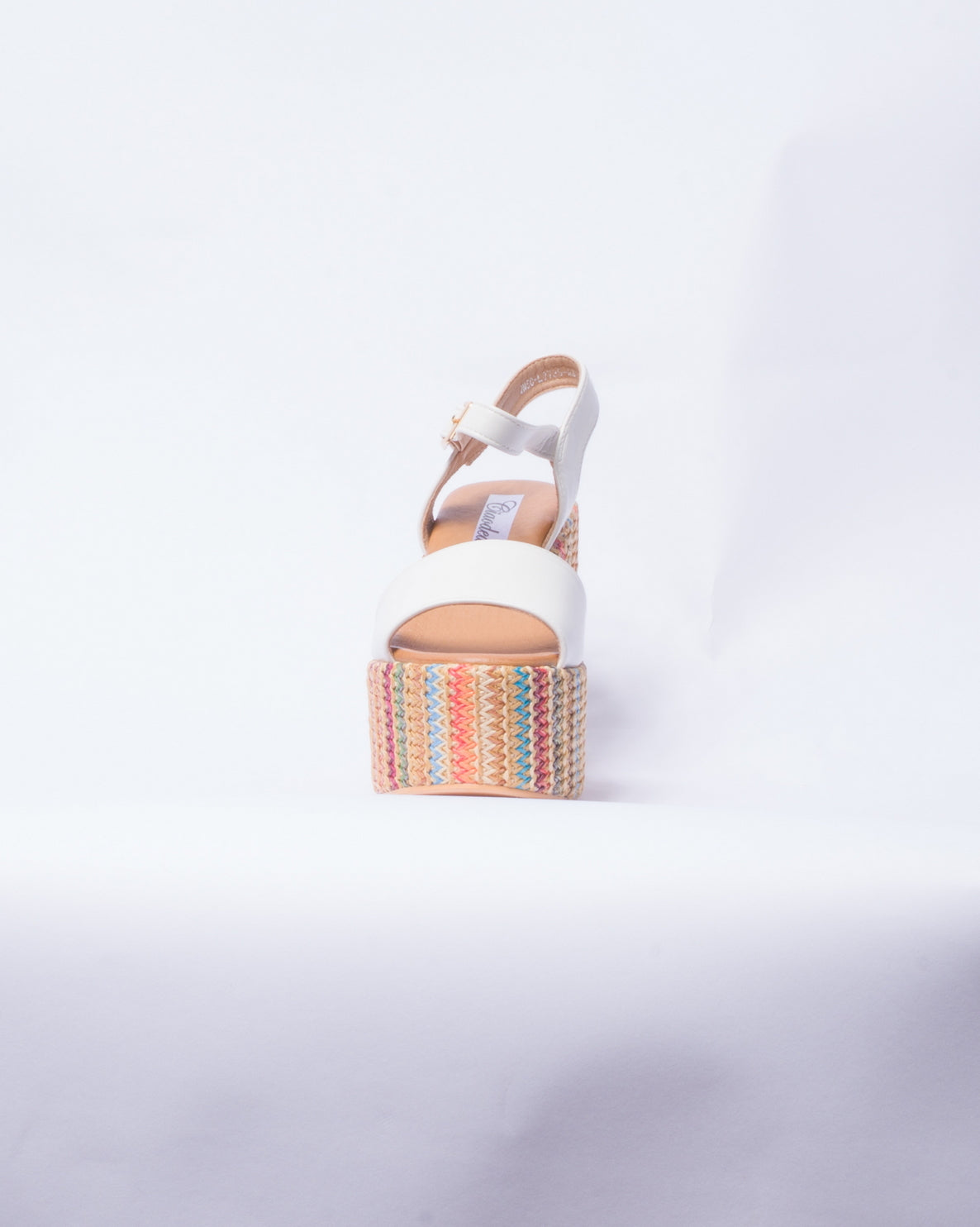 Sandalo a fascia con tacco e plateau multicolor -  Bianco