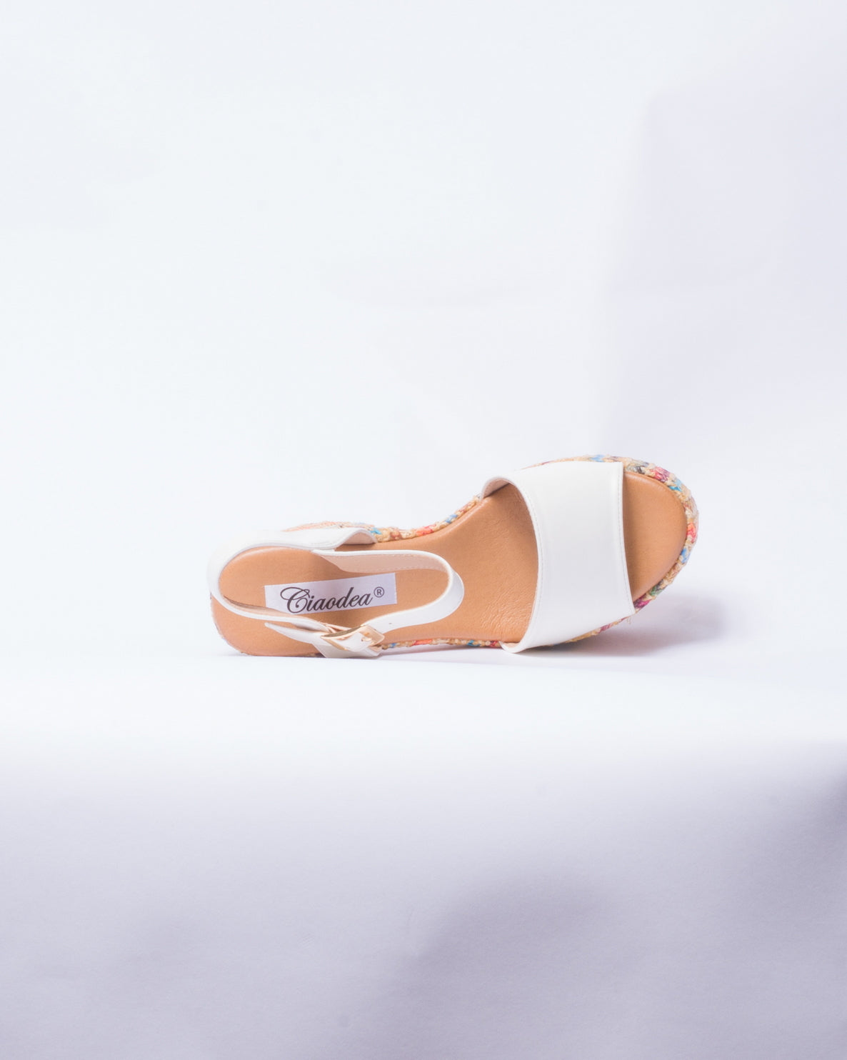 Sandalo a fascia con tacco e plateau multicolor -  Bianco