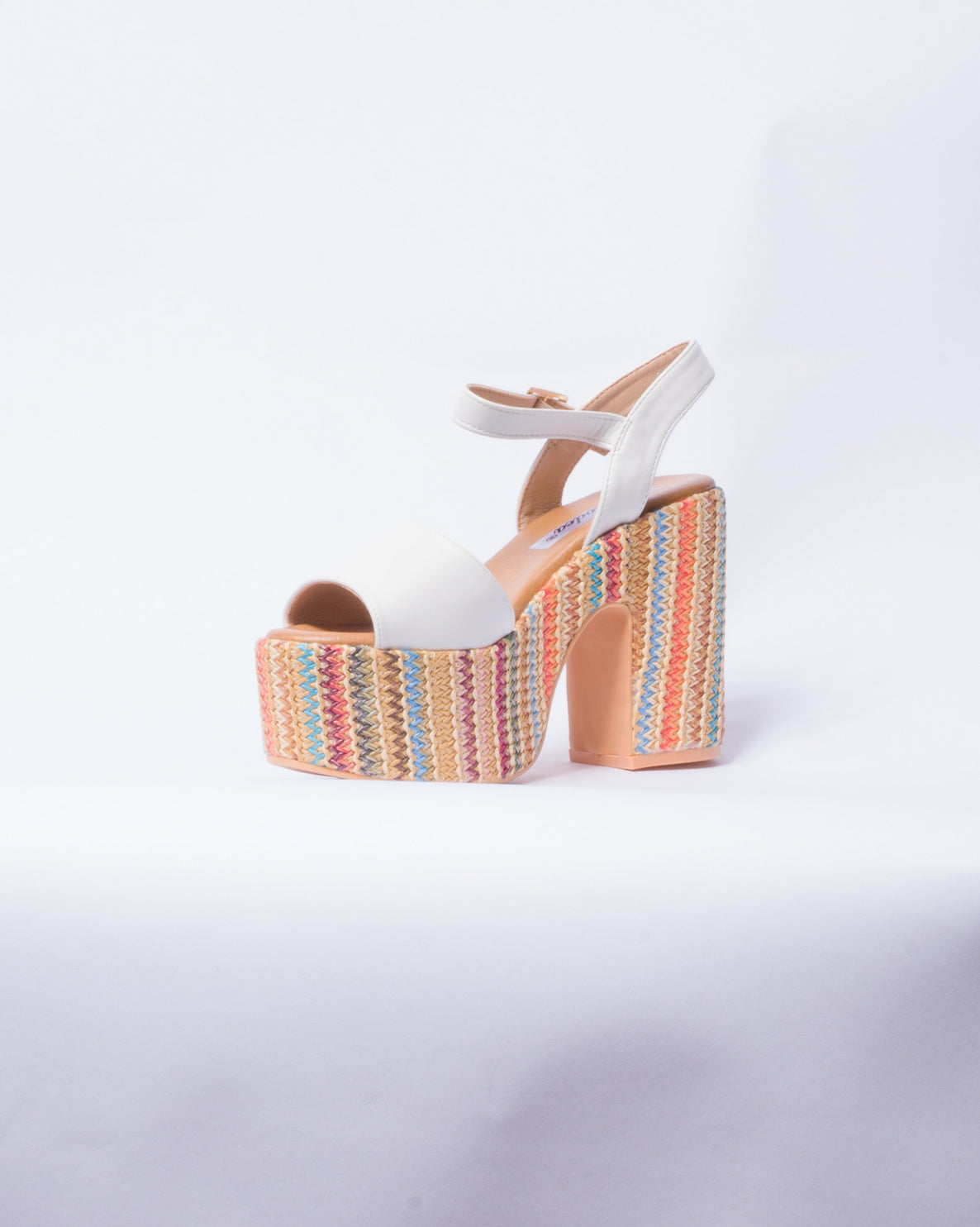 Sandalo a fascia con tacco e plateau multicolor -  Bianco