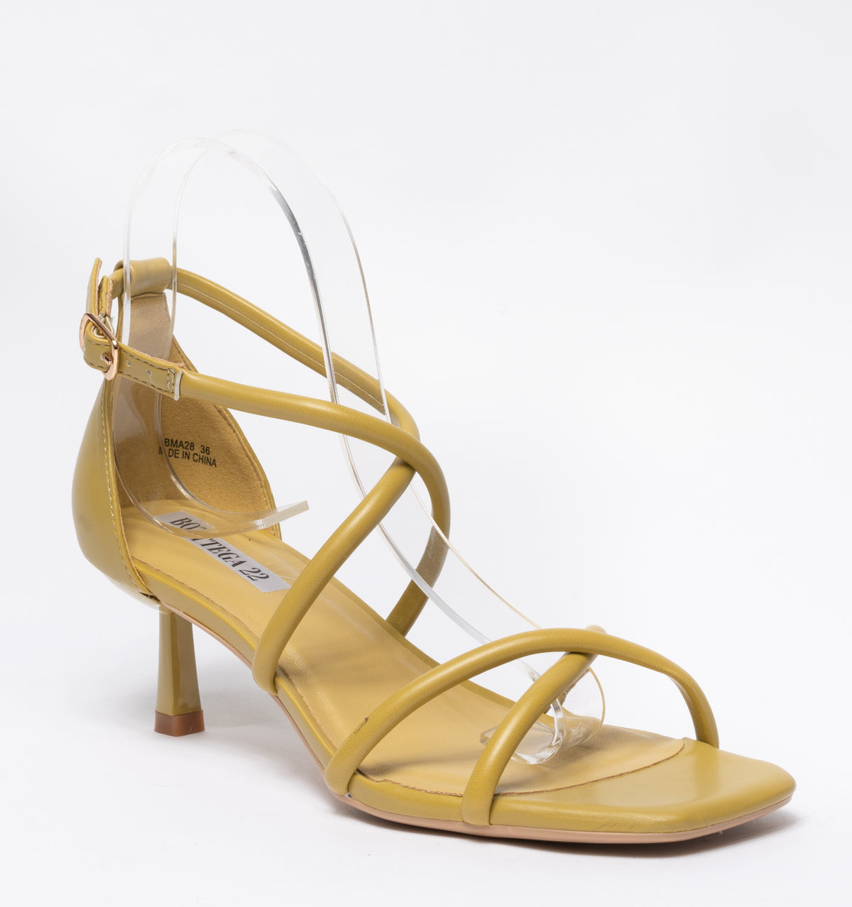 Sandali con fascette  intrecciate in ecopelle-Senape