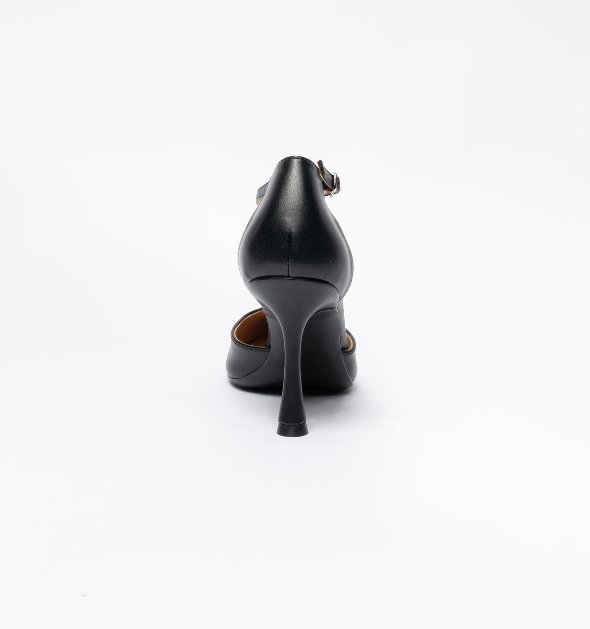 Decolletè in ecopelle a punta tacco a rocchetto cinturino alla caviglia - Nera