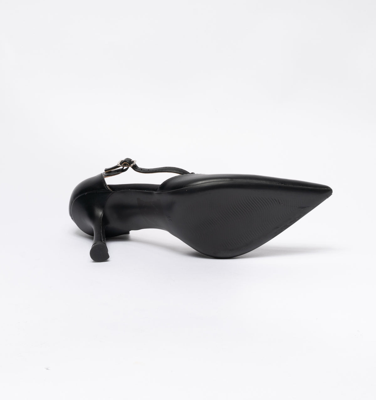 Decolletè in ecopelle a punta tacco a rocchetto cinturino alla caviglia - Nera