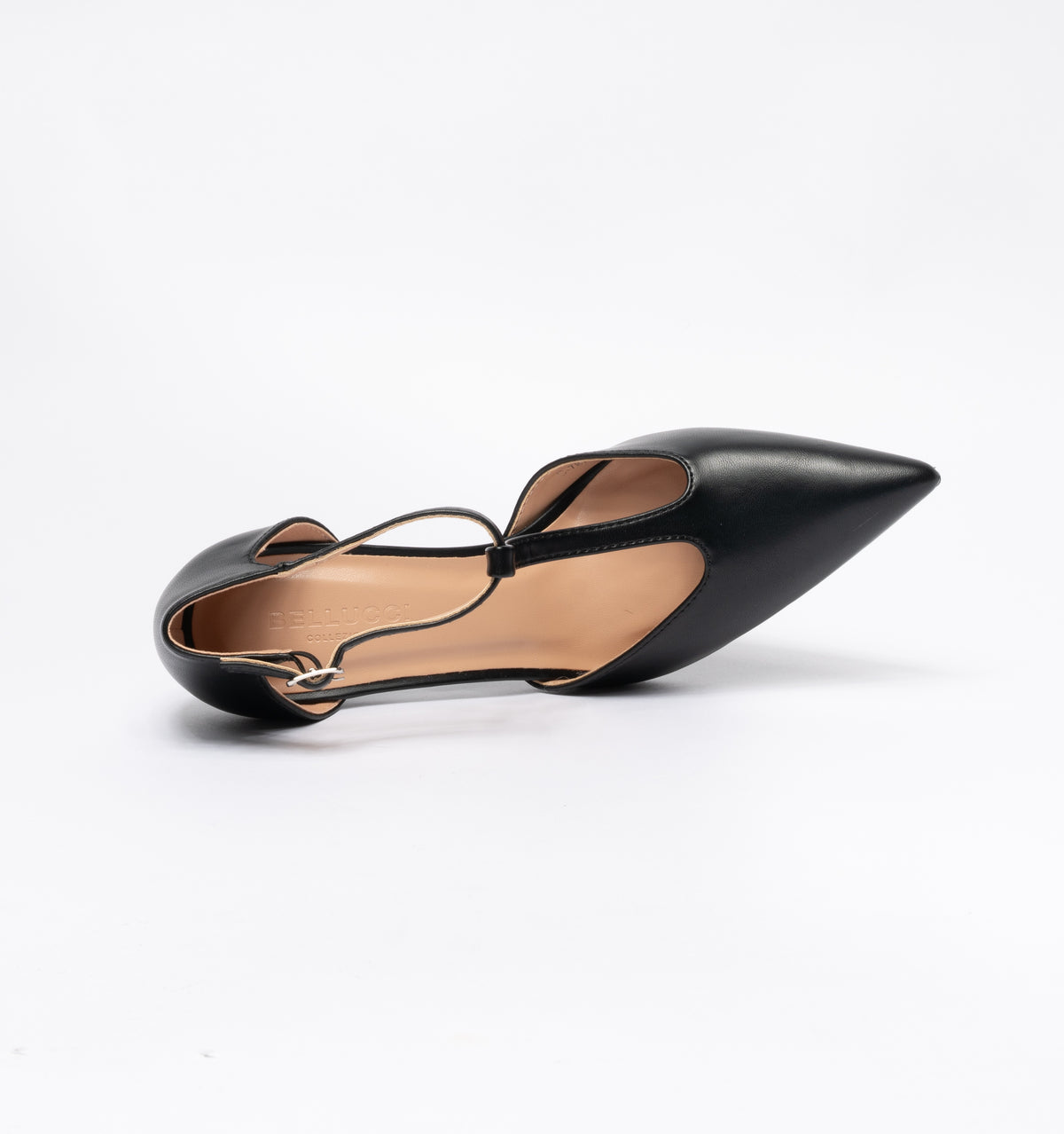 Decolletè in ecopelle a punta tacco a rocchetto cinturino alla caviglia - Nera