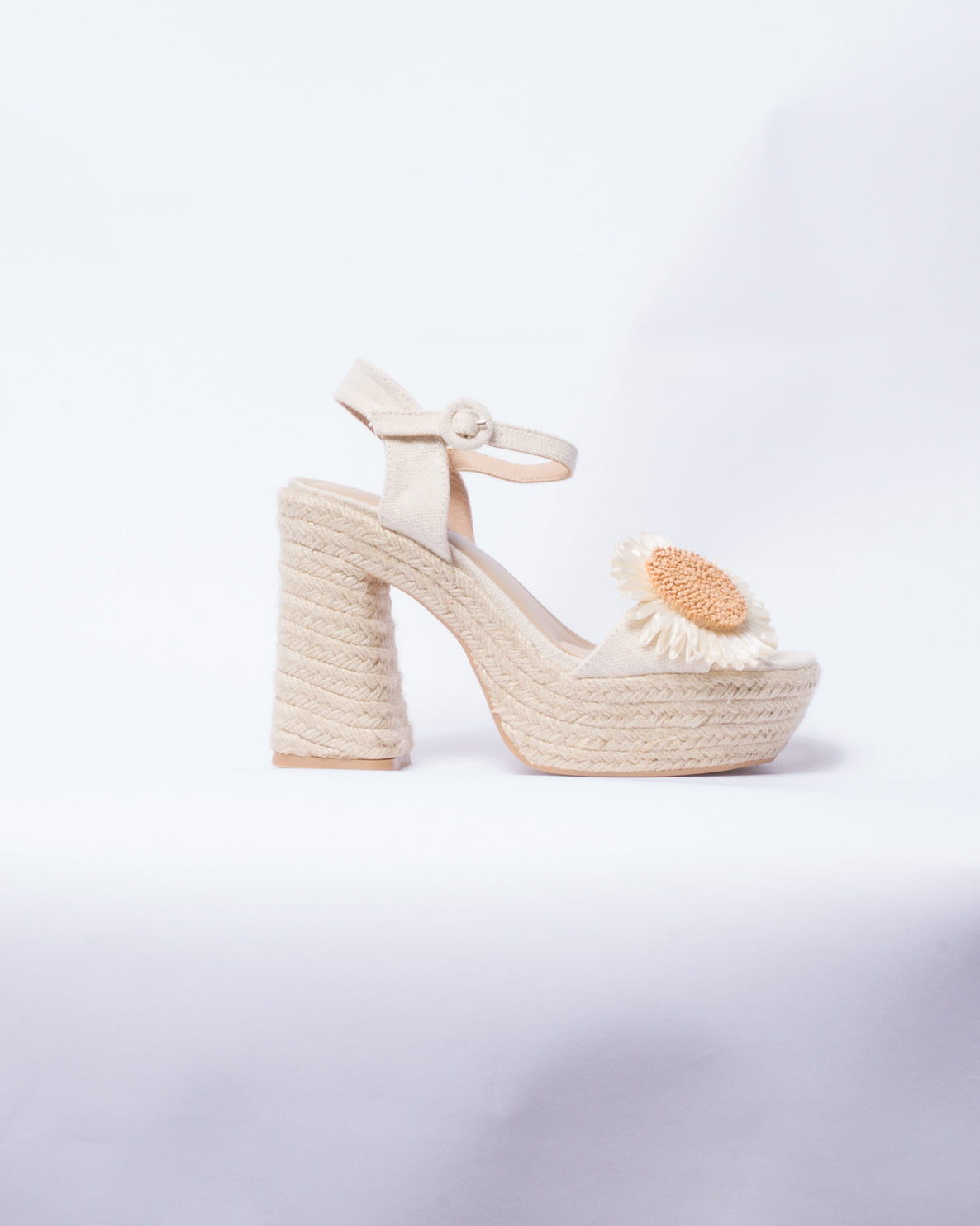 Sandalo in tessuto con decoro floreale - Beige