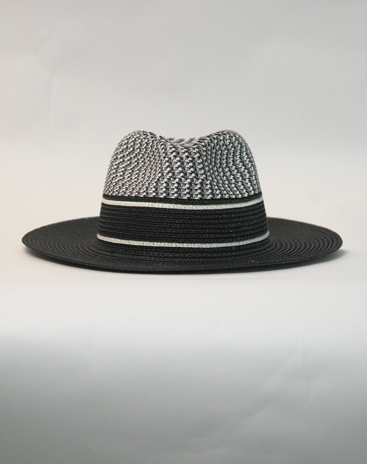 Cappello Fedora in Paglia Intrecciata Bicolor - Nero