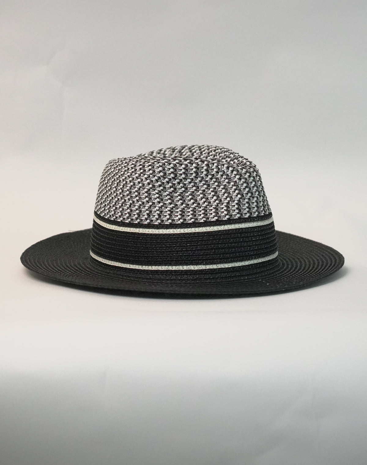 Cappello Fedora in Paglia Intrecciata Bicolor - Nero