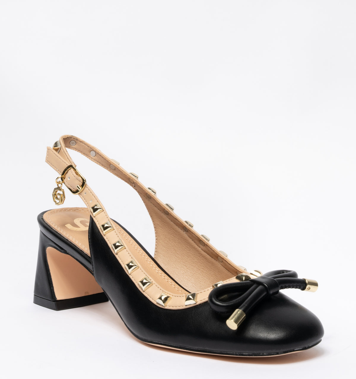 Decolleté Gold & Gold slingback con borchiette e fiocco- Nero