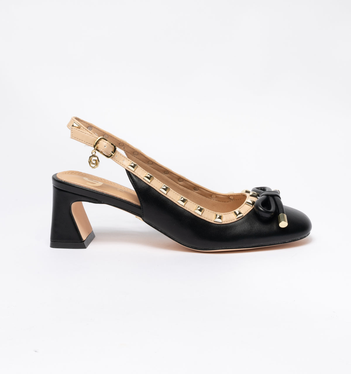 Decolleté Gold & Gold slingback con borchiette e fiocco- Nero