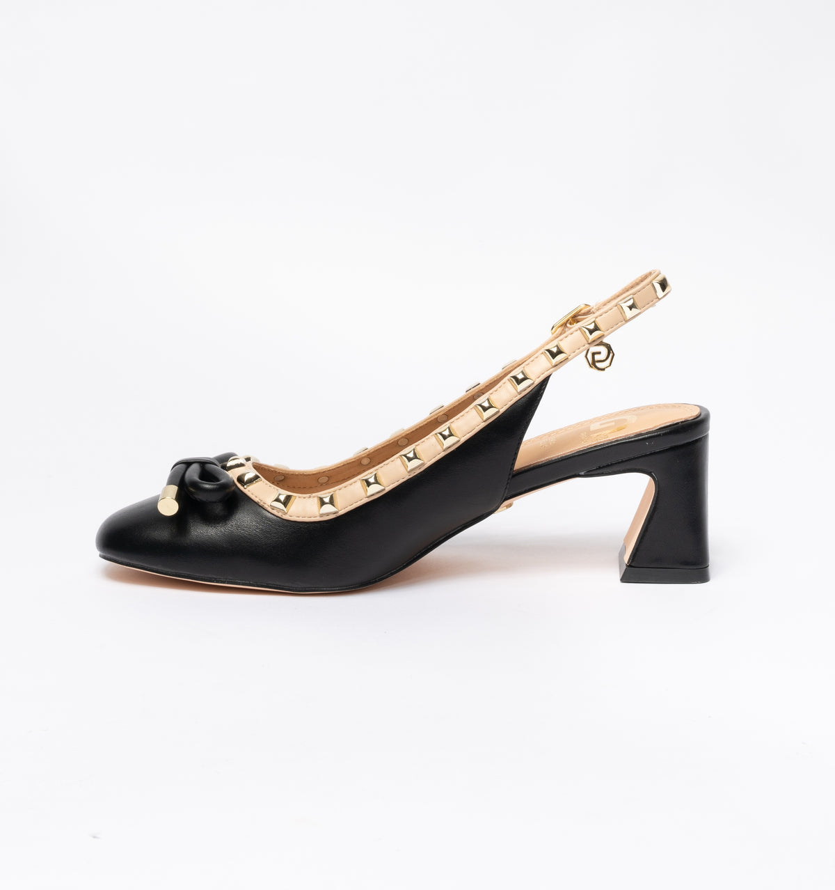 Decolleté Gold & Gold slingback con borchiette e fiocco- Nero
