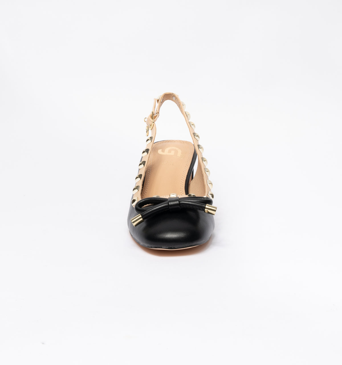Decolleté Gold & Gold slingback con borchiette e fiocco- Nero