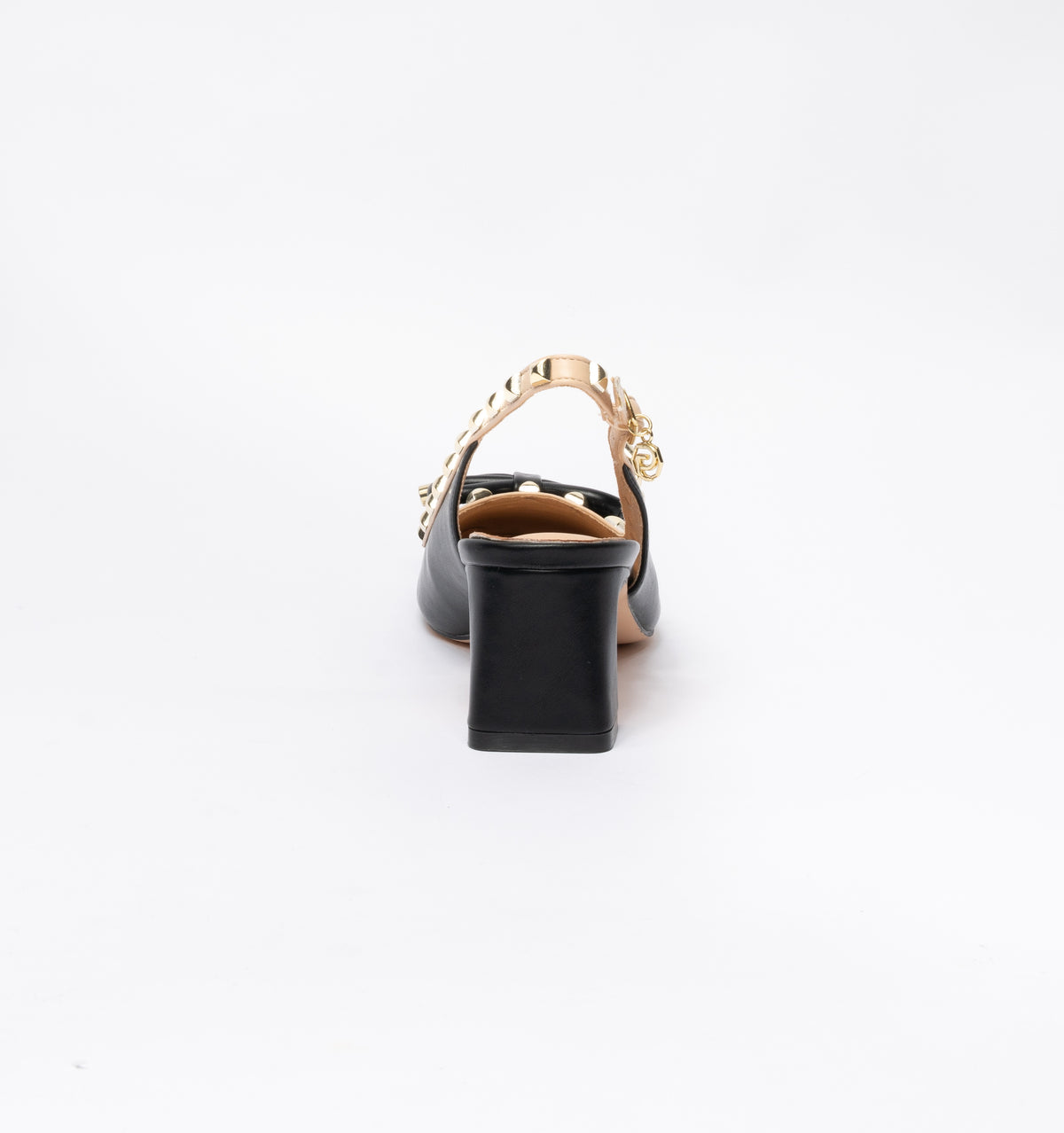 Decolleté Gold & Gold slingback con borchiette e fiocco- Nero