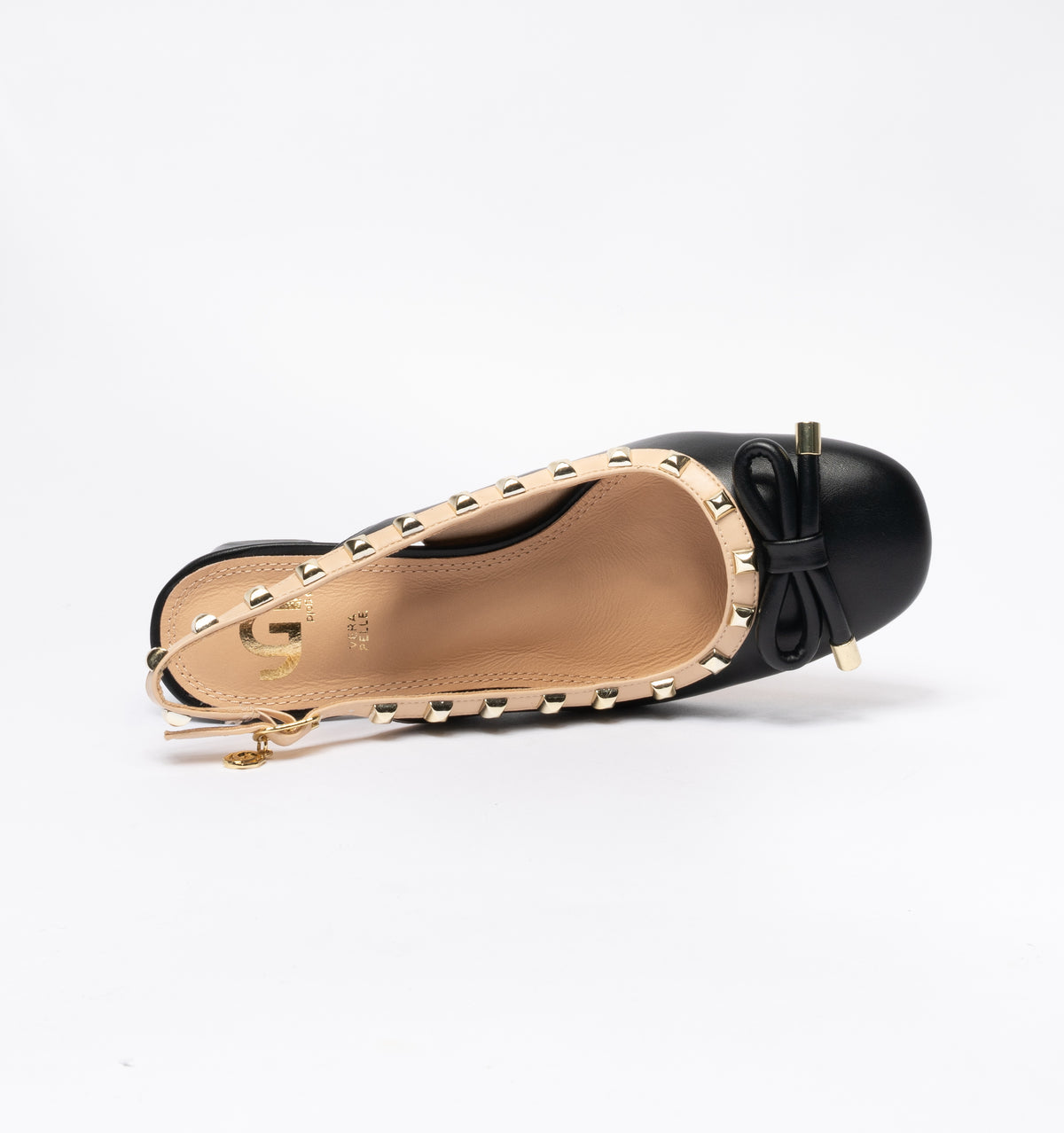 Decolleté Gold & Gold slingback con borchiette e fiocco- Nero