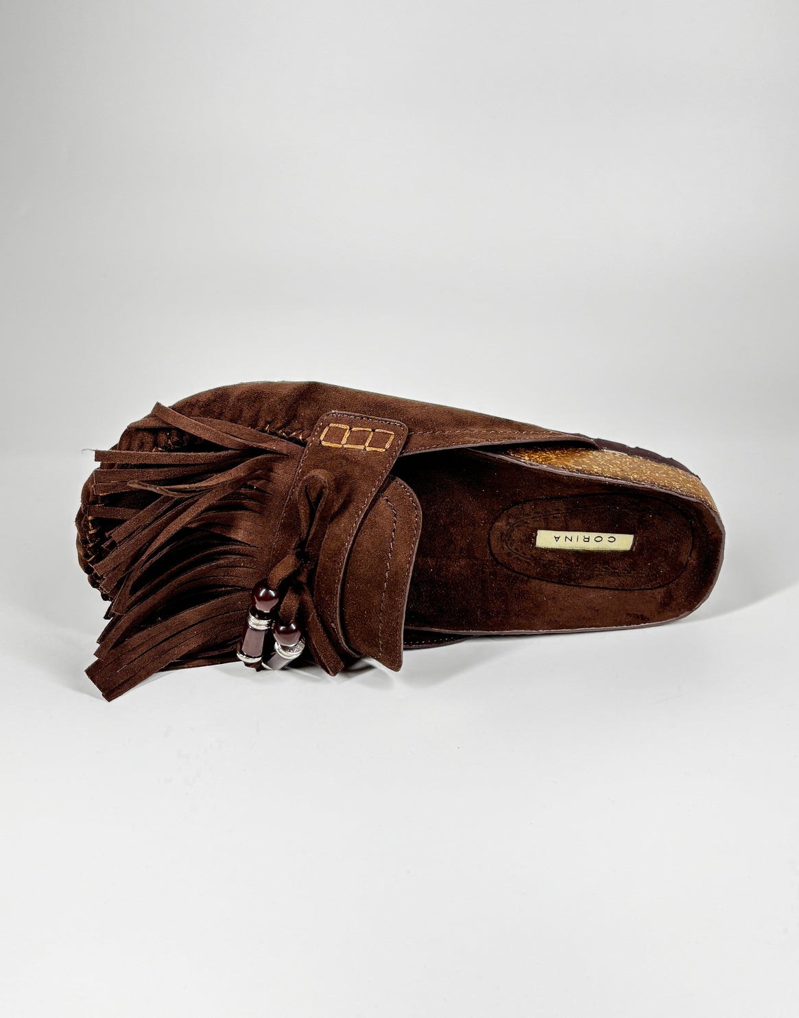 Ciabatta in Camoscio con Frange e Perline - Caffè