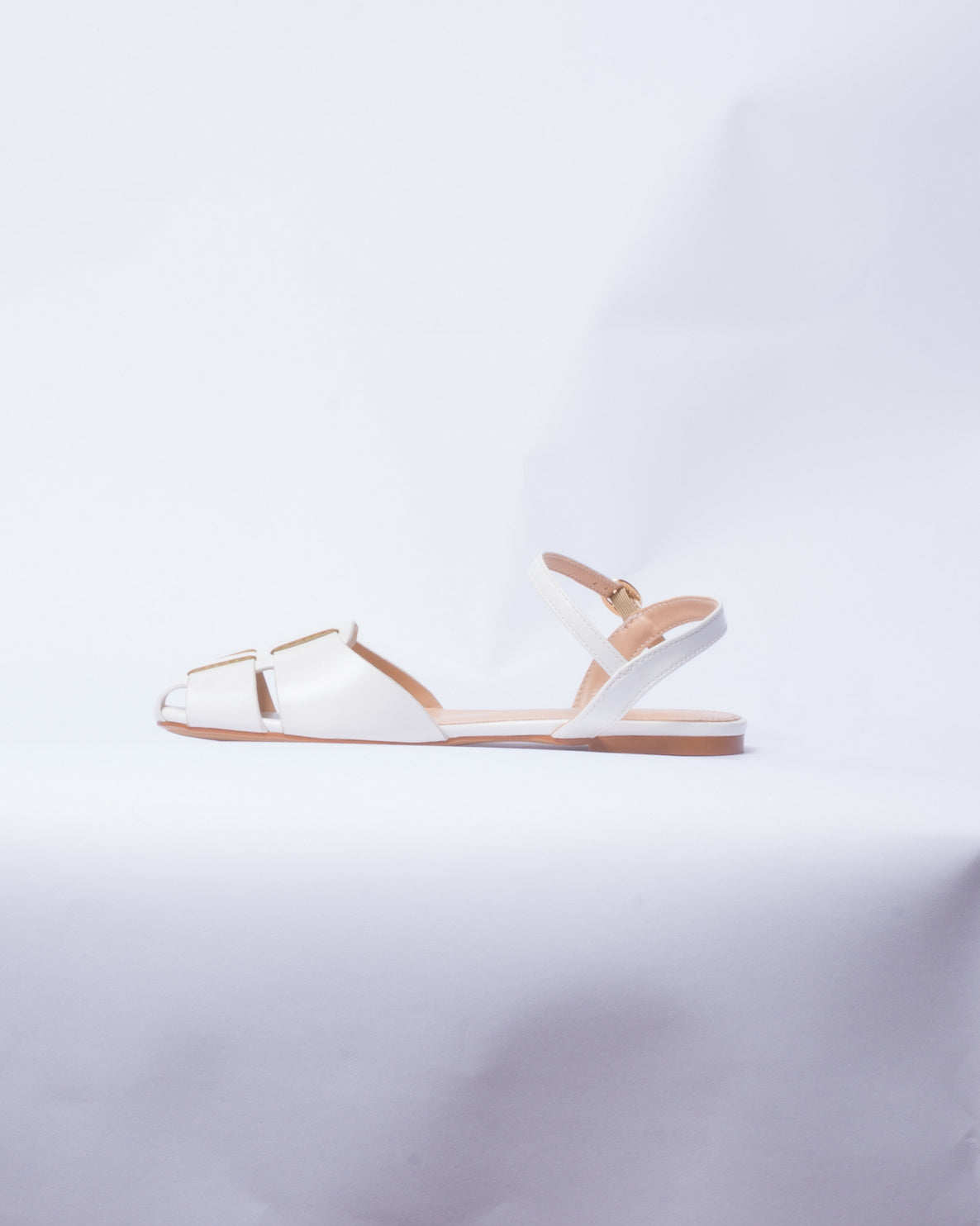 Ballerina in ecopelle a punta rotonda traforata - Bianco