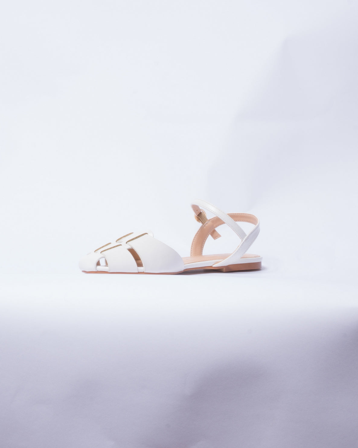 Ballerina in ecopelle a punta rotonda traforata - Bianco