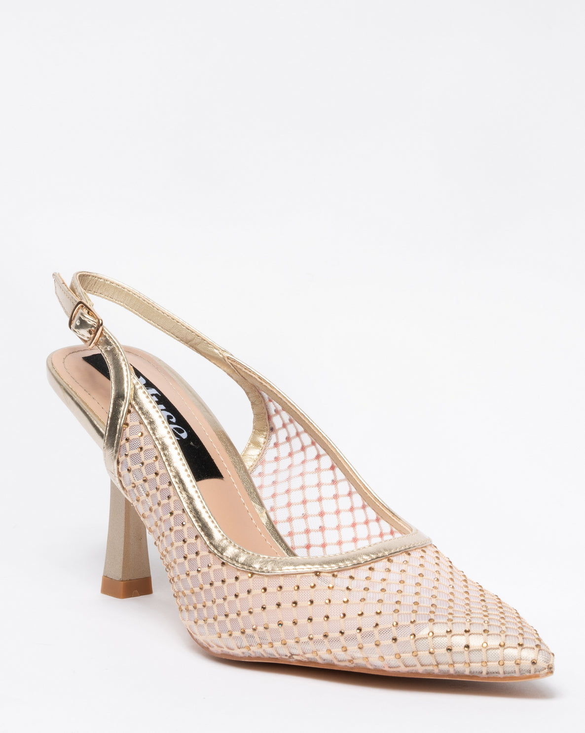 Decolleté a punta con strass-Beige