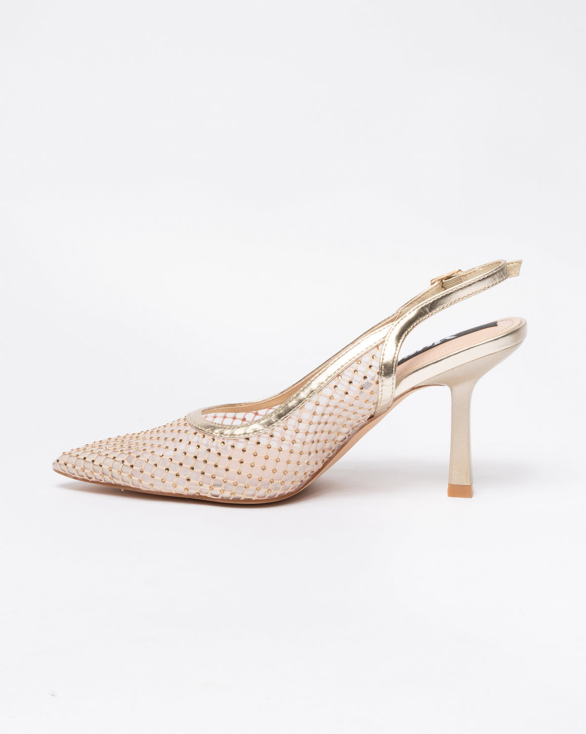 Decolleté a punta con strass-Beige