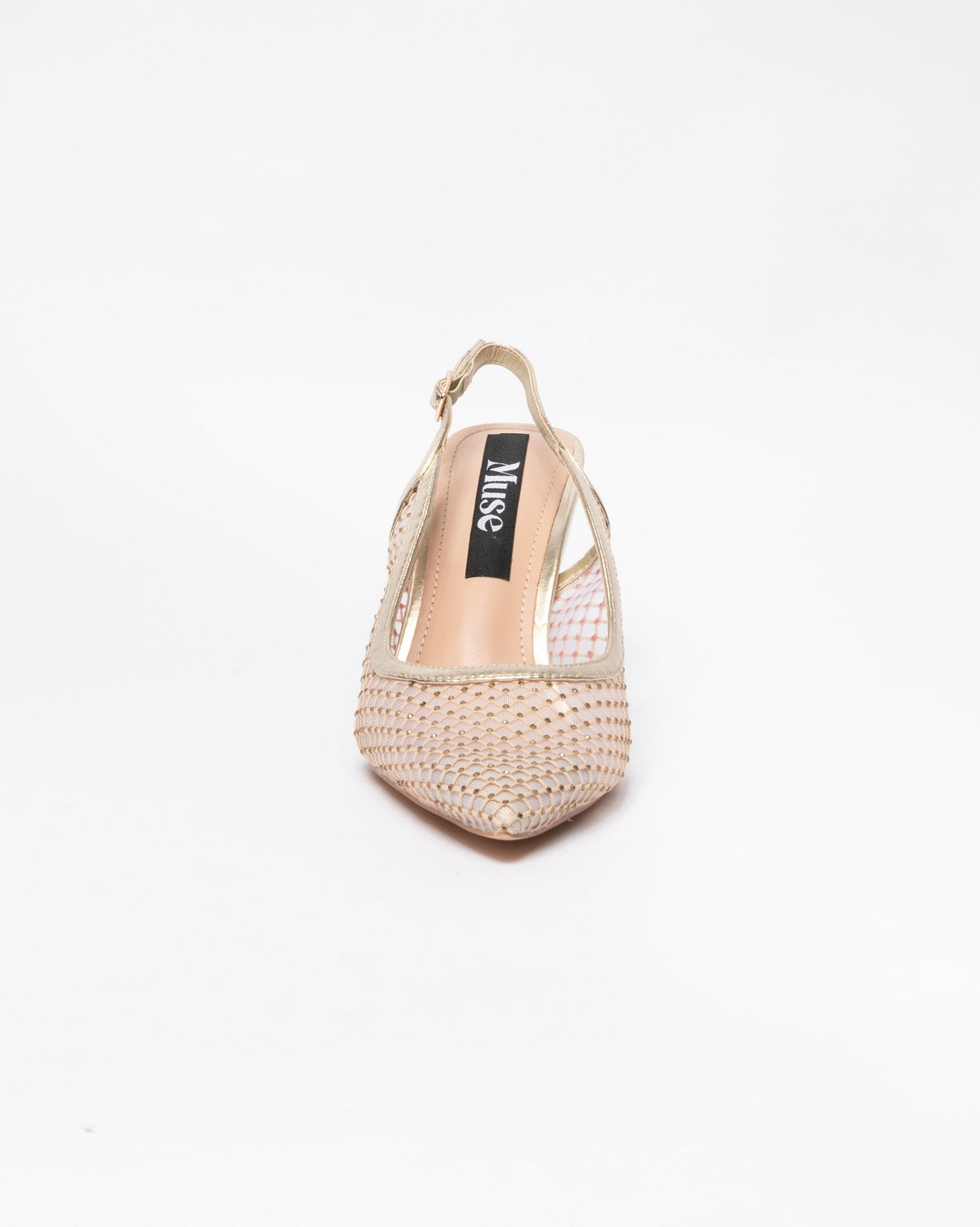 Decolleté a punta con strass-Beige