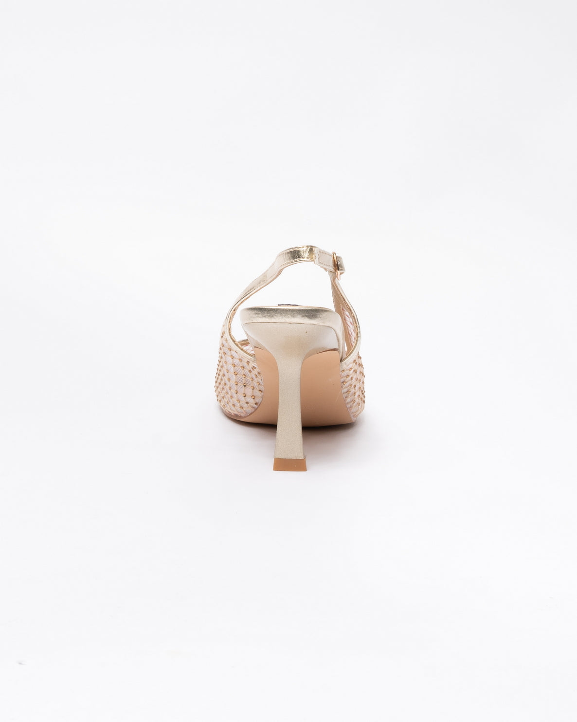 Decolleté a punta con strass-Beige