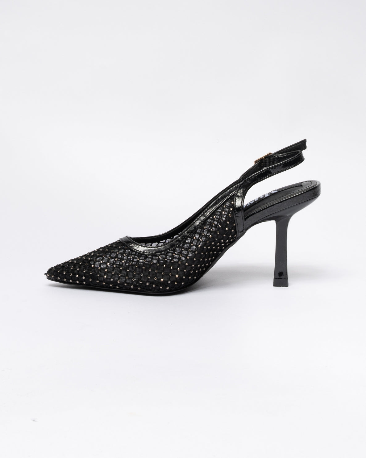 Decolleté a punta con strass-Nero