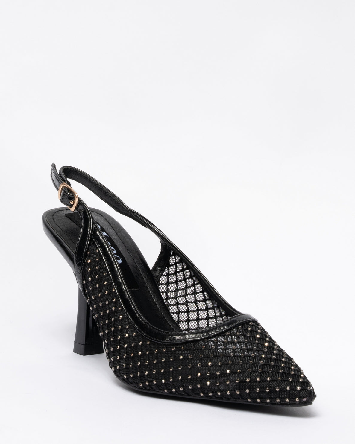 Decolleté a punta con strass-Nero