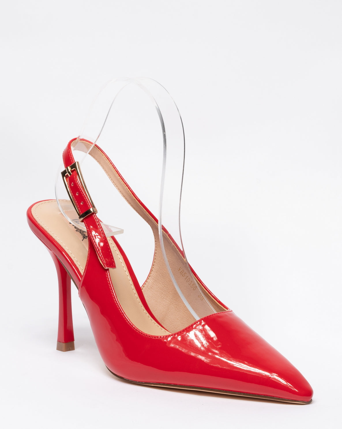 Decolleté slingback rosse a punta in vernice con tacco a spillo-Rosso