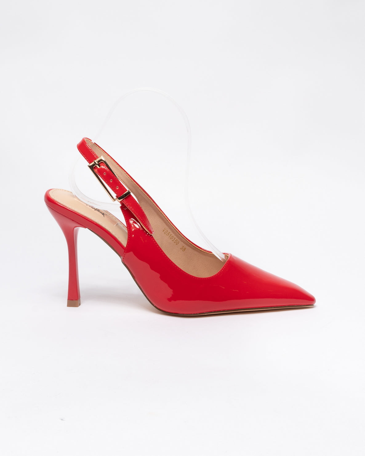 Decolleté slingback rosse a punta in vernice con tacco a spillo-Rosso