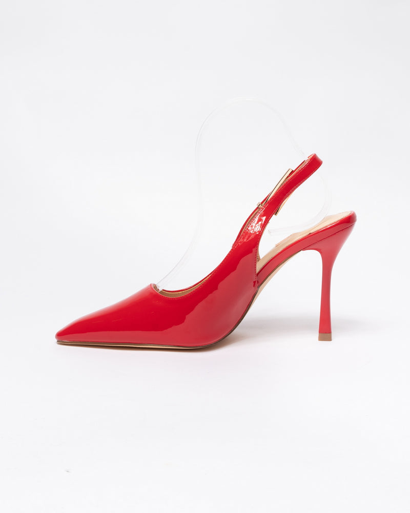 Decolleté slingback rosse a punta in vernice con tacco a spillo