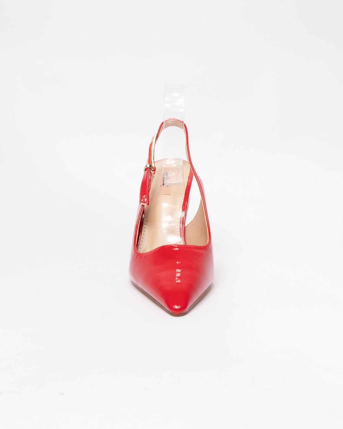 Decolleté slingback rosse a punta in vernice con tacco a spillo-Rosso