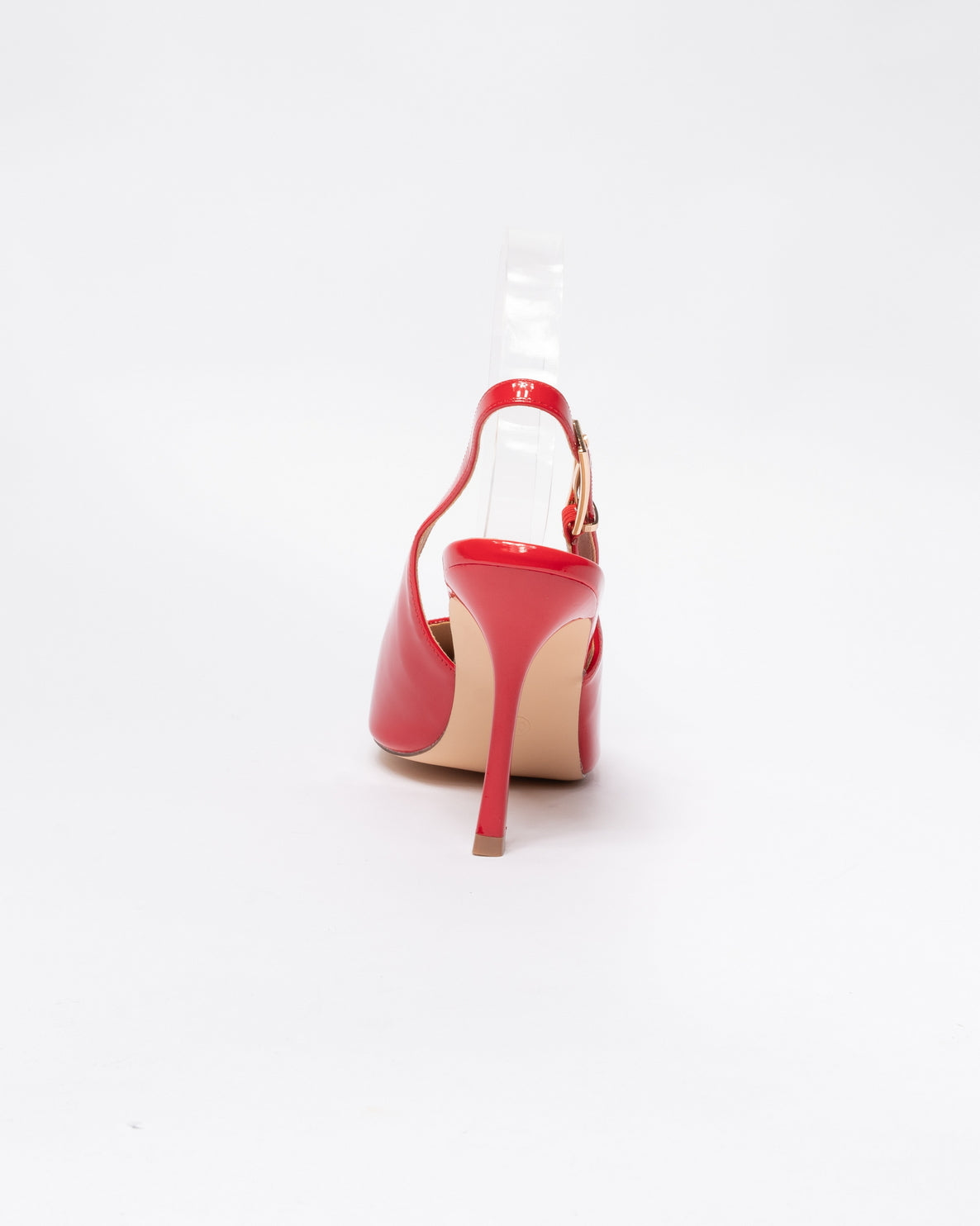 Decolleté slingback rosse a punta in vernice con tacco a spillo-Rosso