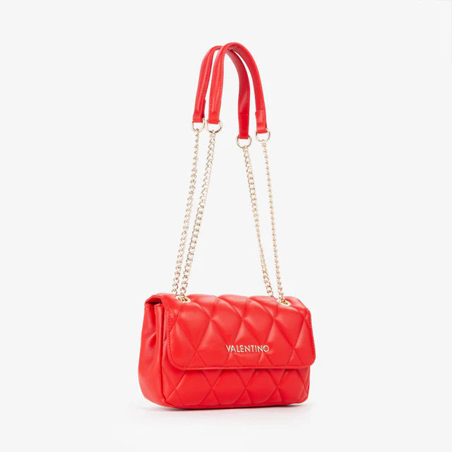 Mini Borsa a Spalla Valentino Bags Effetto Matelassé e Catena - rossa