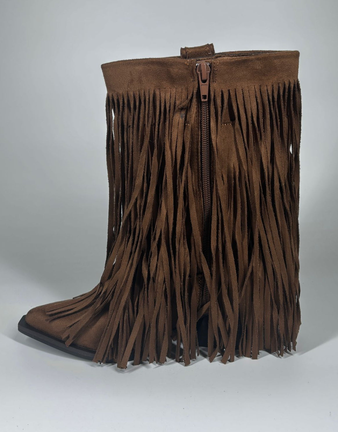 Stivale texano in ecopelle con frange - Marrone