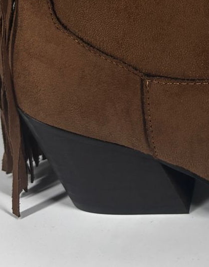 Stivale texano in ecopelle con frange - Marrone