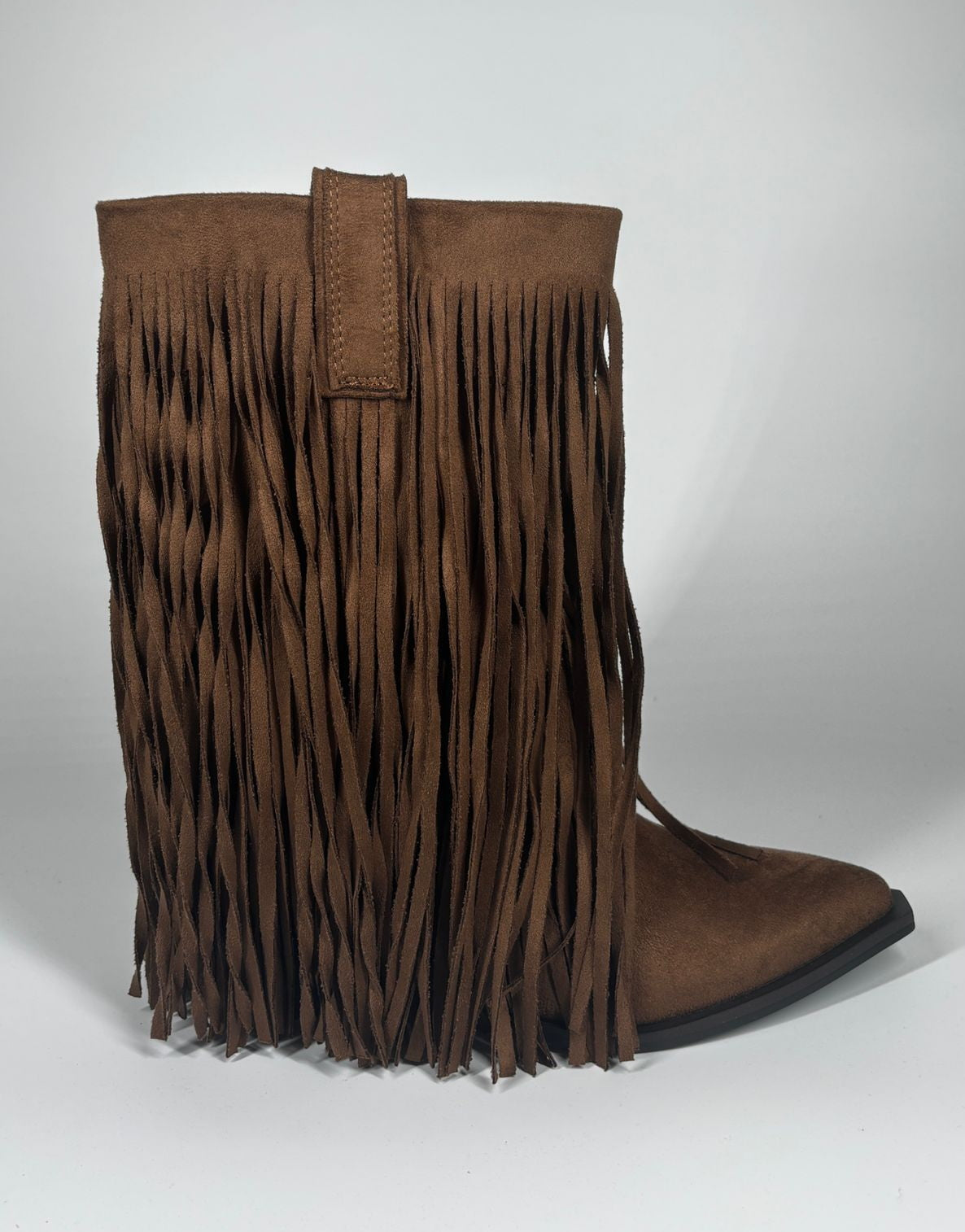 Stivale texano in ecopelle con frange - Marrone