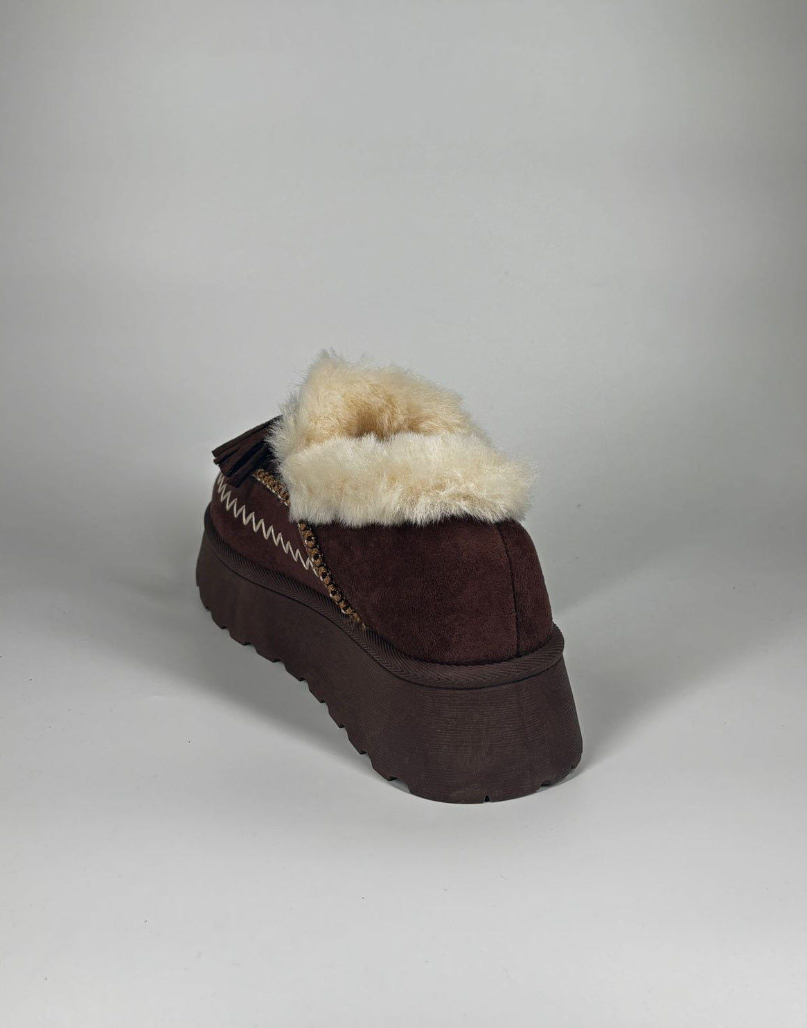 Mocassino Invernale con Zeppa ricamato - Marrone