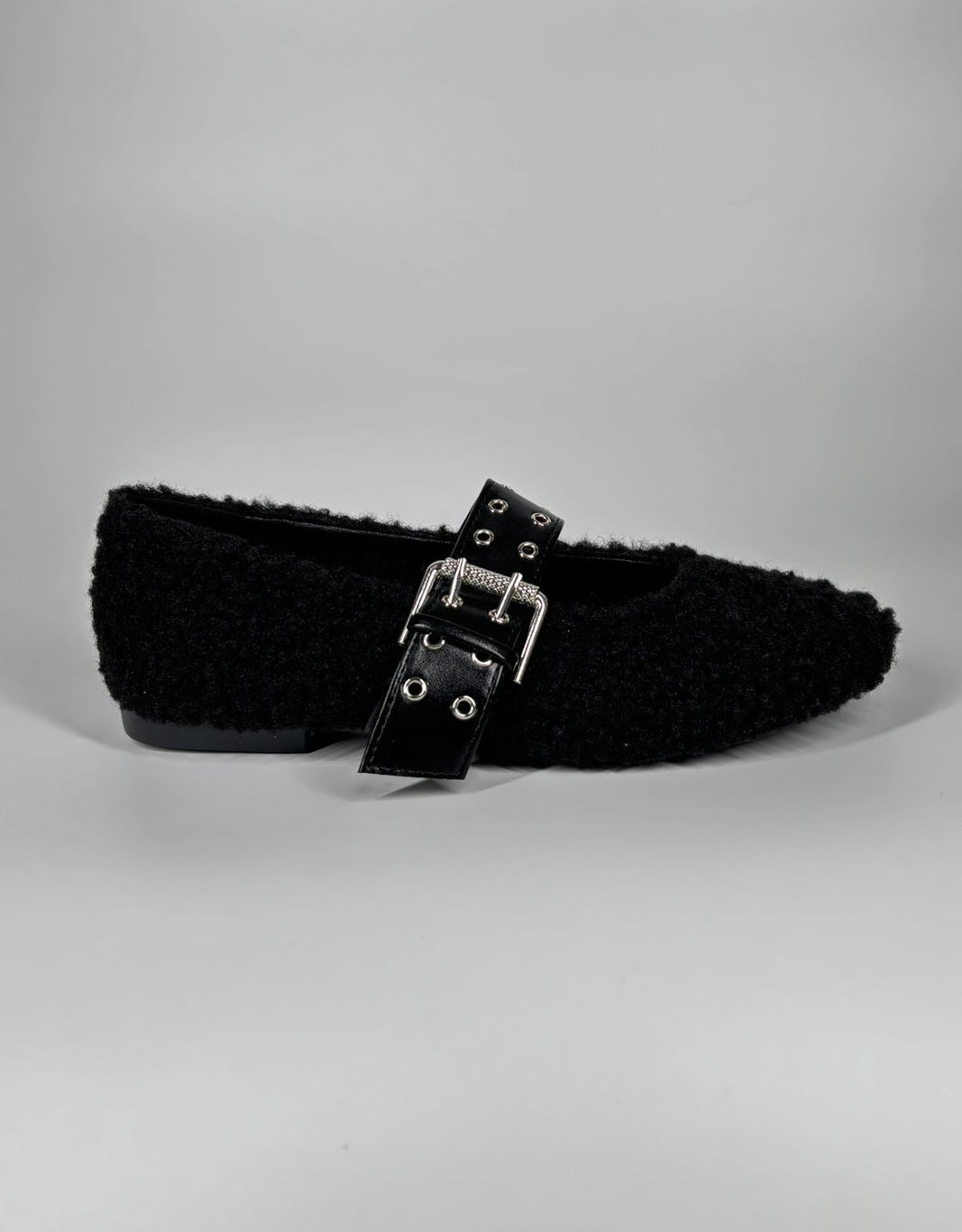 Ballerine teddy con cinturino in ecopelle regolabile - Nero