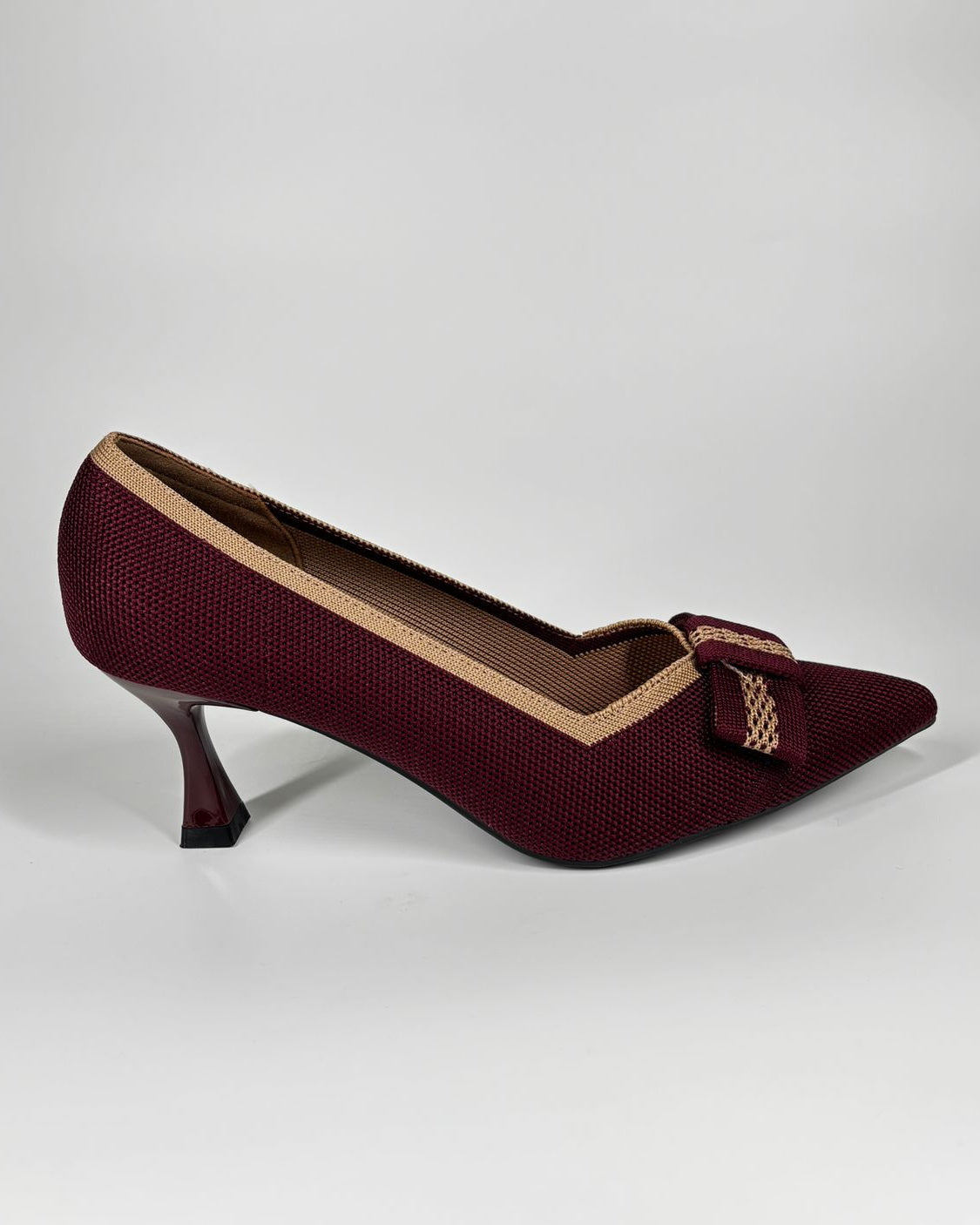 Décolleté in tessuto con tacco a rocchetto - Bordeaux